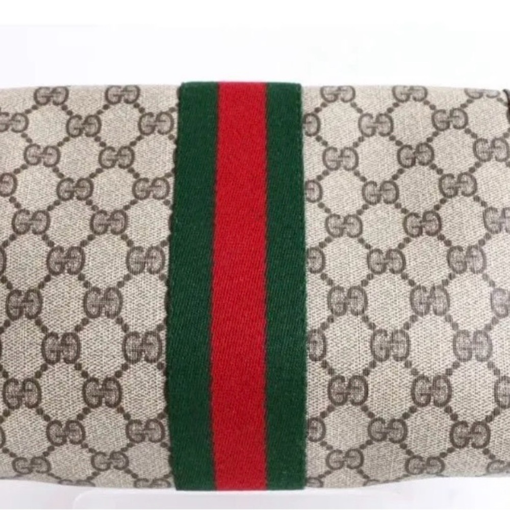 Gucci Beige Ophidia GG Canvas Clutch with Red & Green Web Stripe - Picture 3 of 6